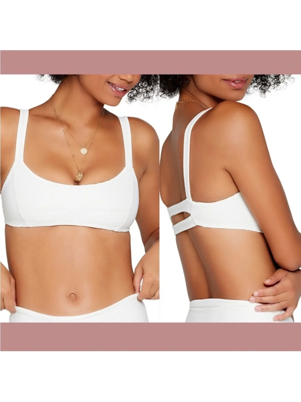 LSPACE Jess Bikini Top White Size M Ribbed Triangle Swim Top